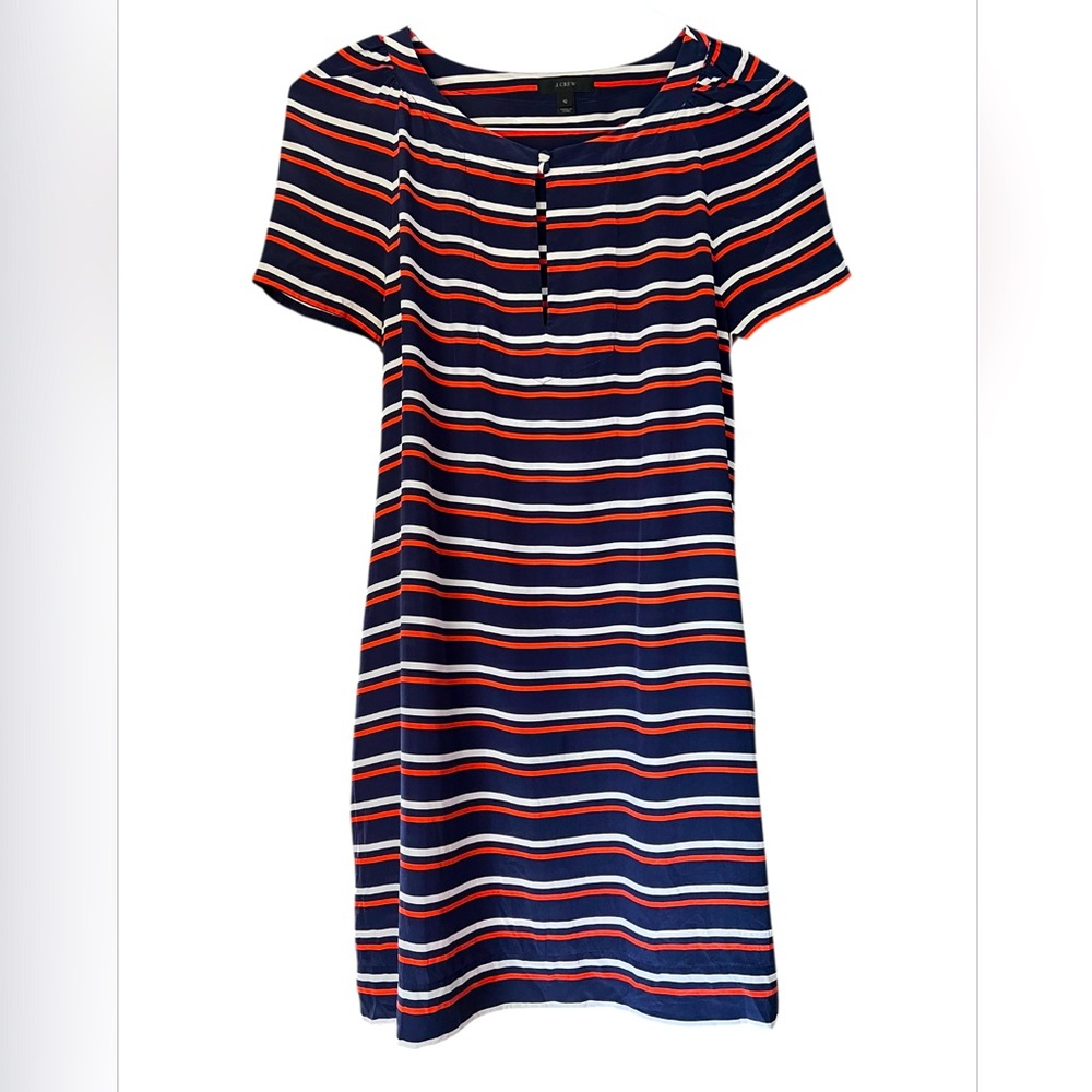J. Crew Navy, White & Red Striped Short Sleeve Mini Dress